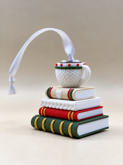 Book Lover’s Christmas Ornament – Cozy Cup & Books