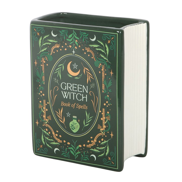 Green Witch Book Shaped Vase