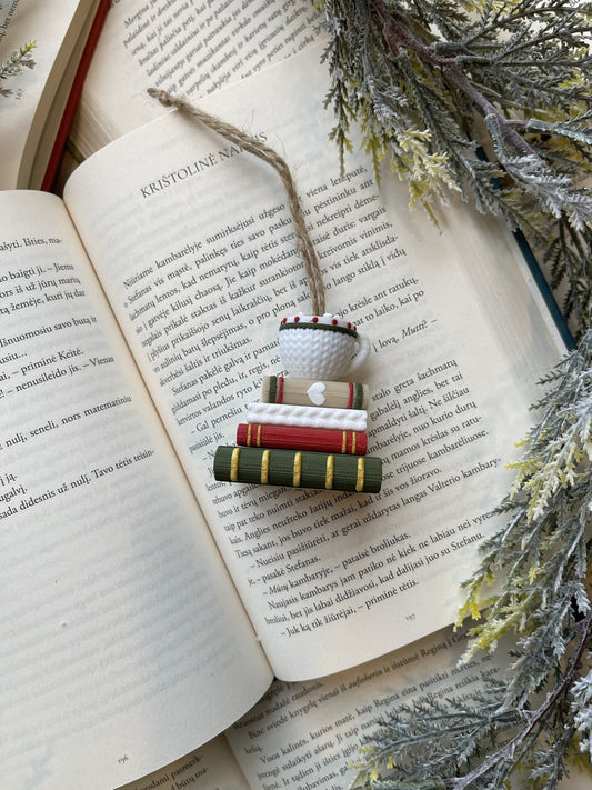 Book Lover’s Christmas Ornament – Cozy Cup & Books