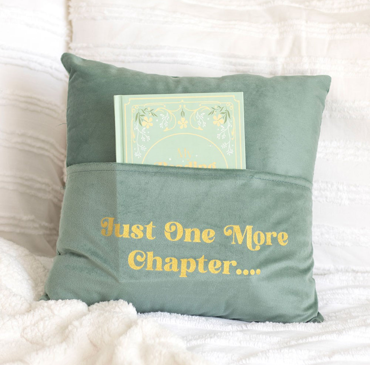 “Just One More Chapter” Cushion with Book Pocket