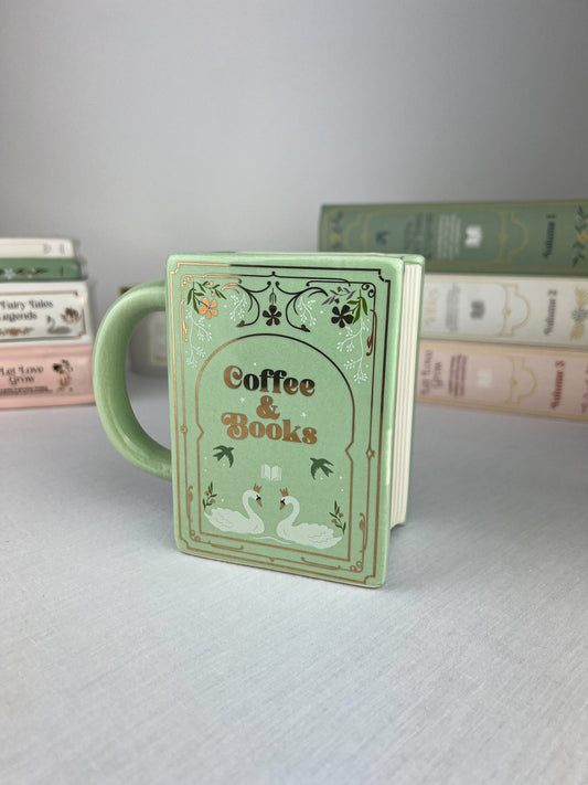 Coffee and Books Green Book Shaped Mug