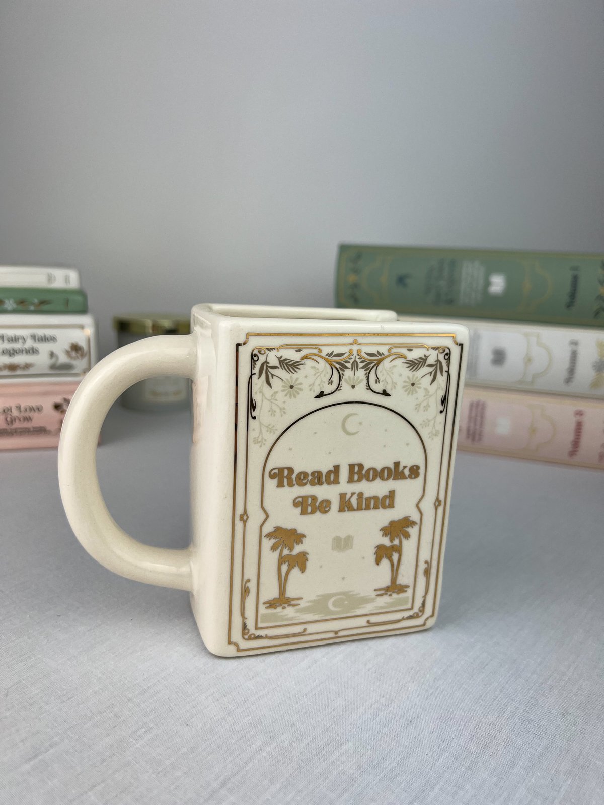 Read Books Be Kind White Book Shaped Mug