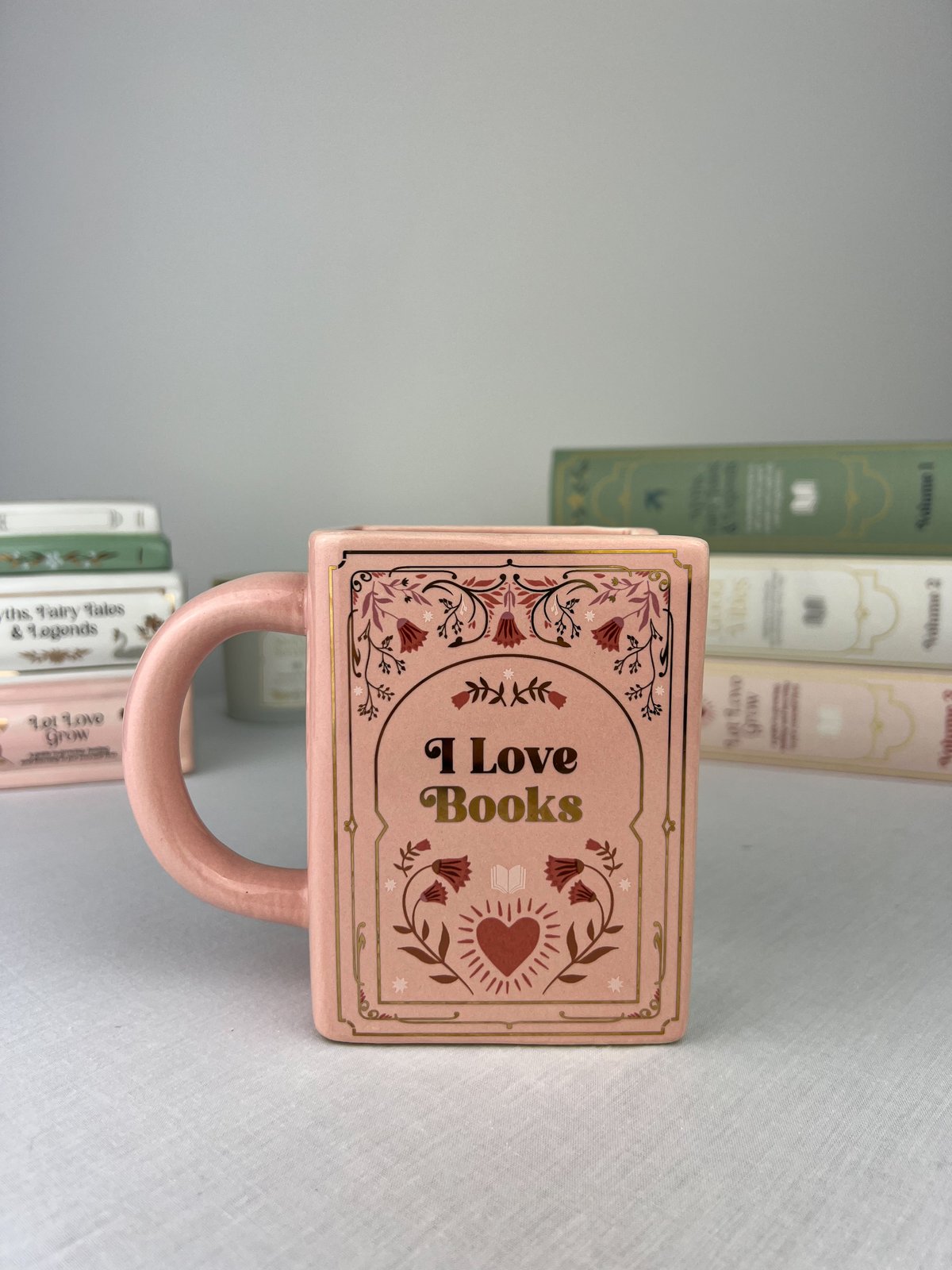 I Love Books Pink Book Shaped Mug