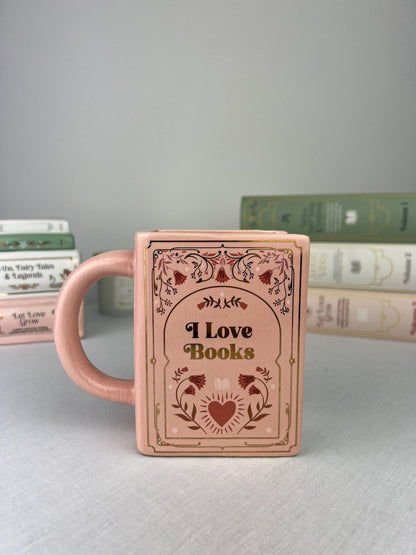 I Love Books Pink Book Shaped Mug