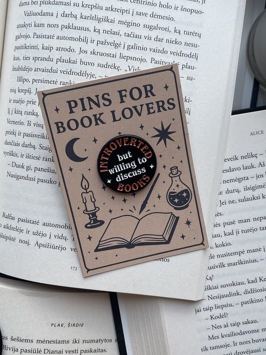 Pins "INTROVERTED, but willing to discuss BOOKS"