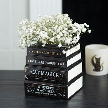 Black Cat Book Stack Vase